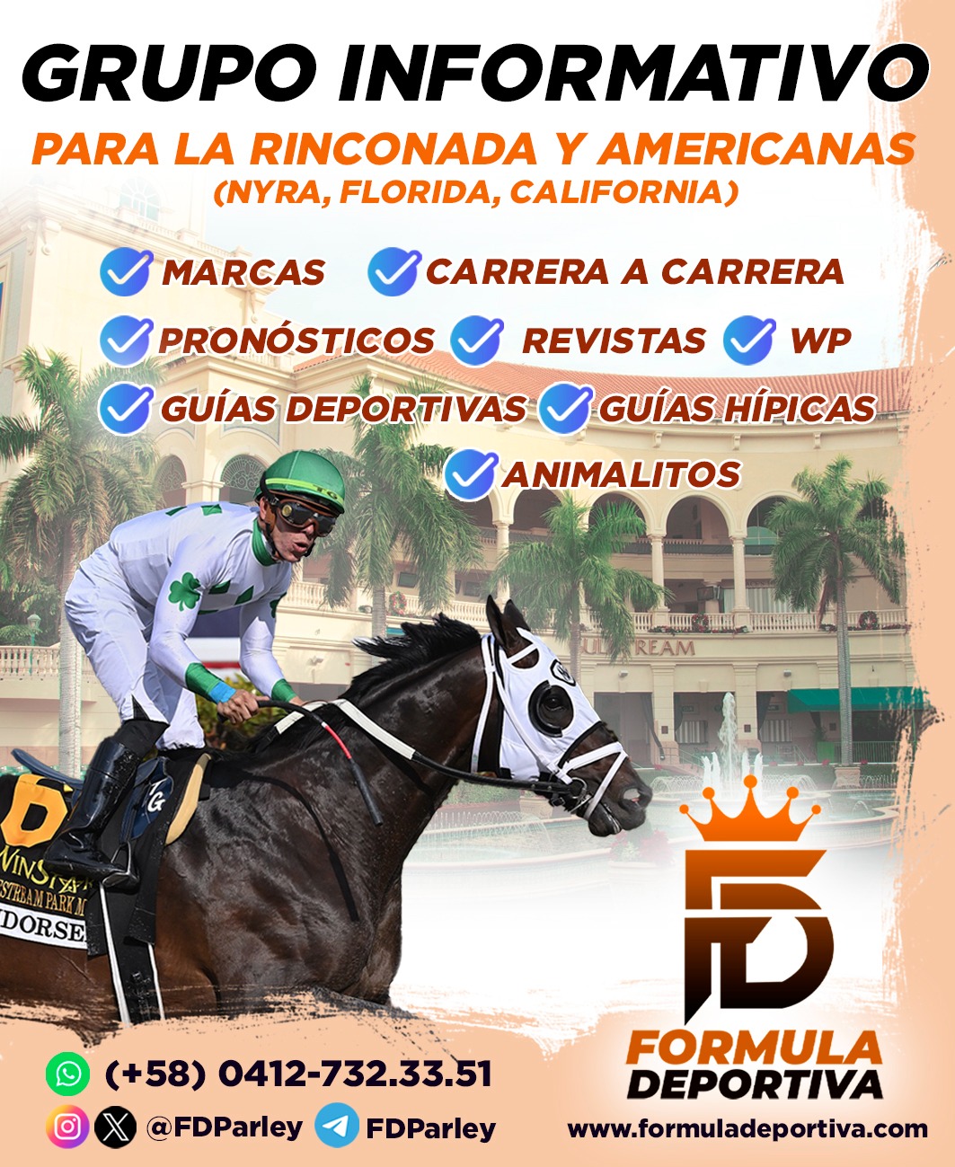 GRUPO PARA OBTERNER INFORMACION VARIADA SERA GRATIS POR UN TIEMPO.HIPISMO CARRERA A CARRERA, CON MOVIMIENTOS DE OFICINA!