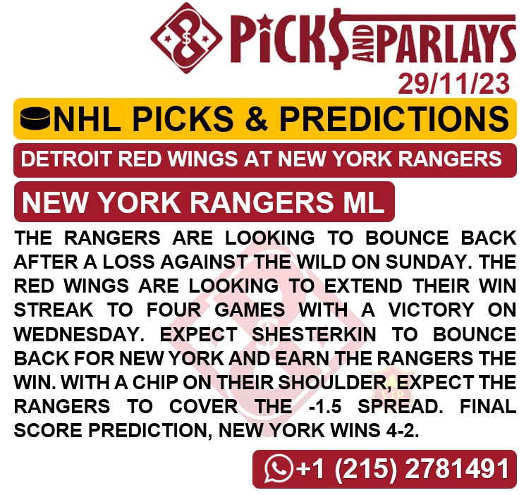 Picks and parlays VIP 29/11/23 NHL Picks & Predictions cuantoAcuanto