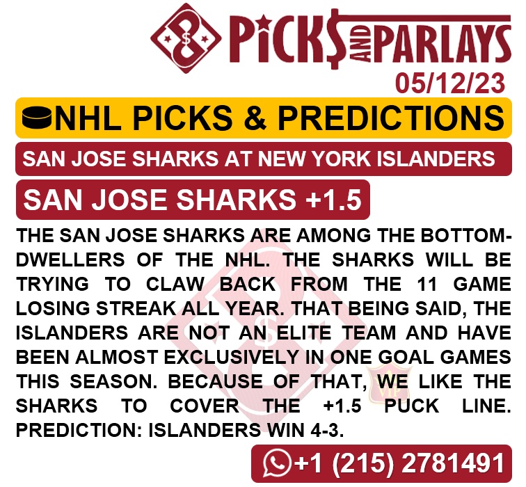 Picks and parlays VIP 05/12/23 NHL Picks & Predictions cuantoAcuanto