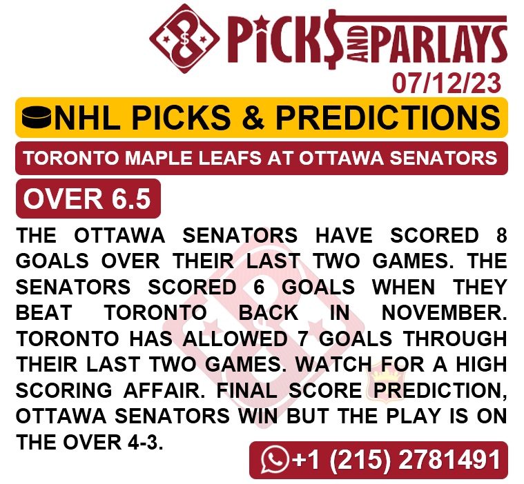 Picks and parlays VIP 07/12/23 NHL Picks & Predictions cuantoAcuanto
