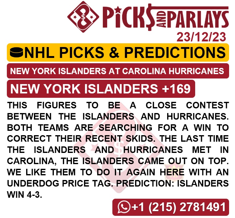 Picks and parlays VIP 23/12/23 NHL Picks & Predictions cuantoAcuanto