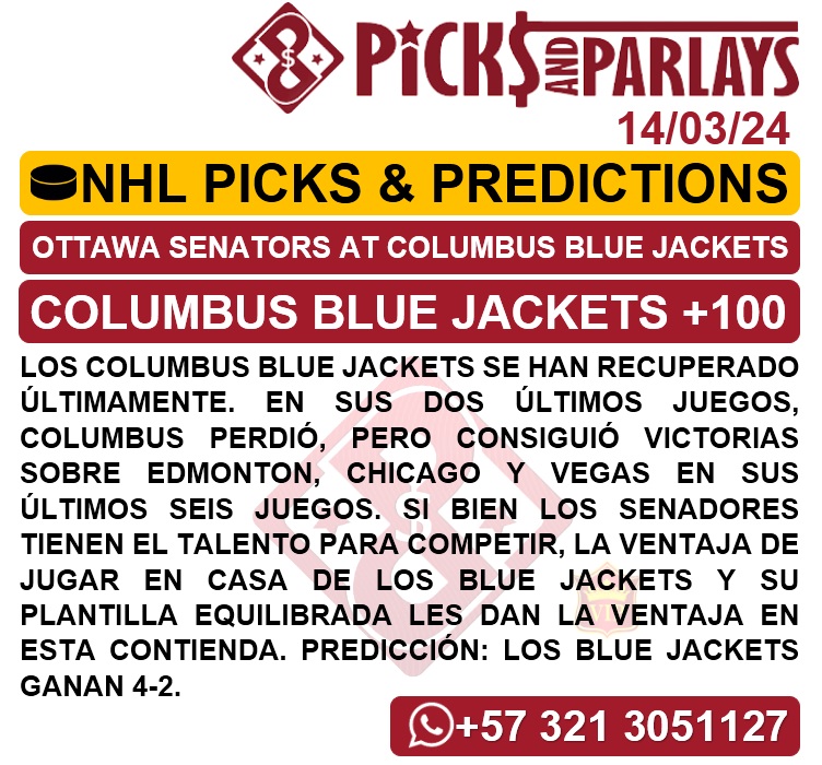 Picks and parlays VIP 14/03/24 NHL Picks & Predictions cuantoAcuanto