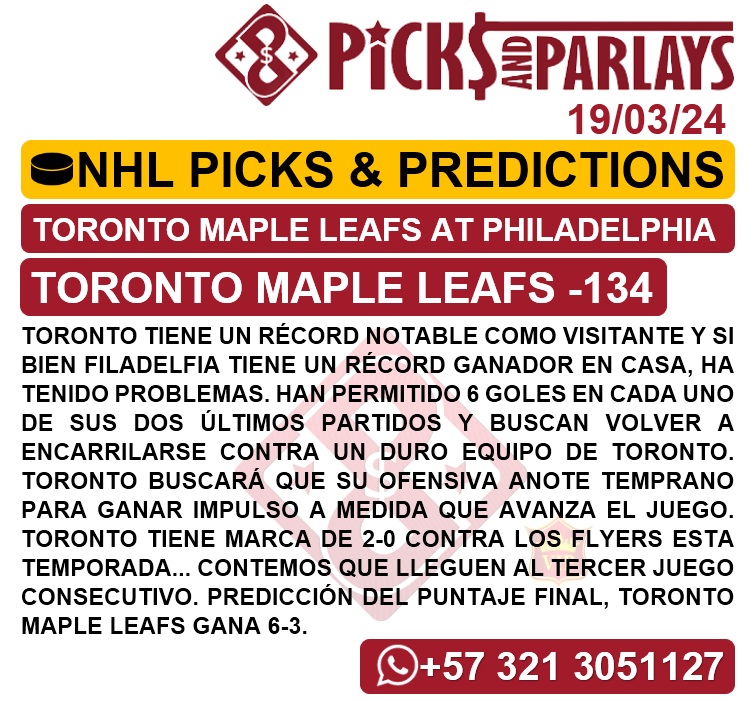 Picks and parlays VIP 19/03/24 NHL Picks & Predictions cuantoAcuanto