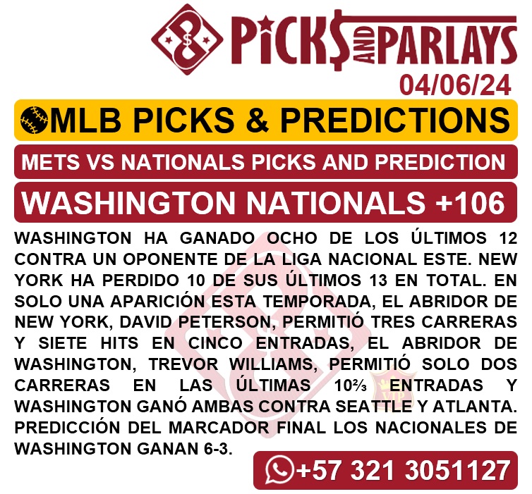 Picks and parlays VIP 04/06/24 MLB Picks & Predictions cuantoAcuanto