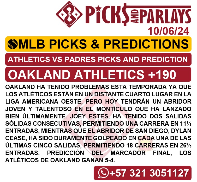 Picks and parlays VIP 10/06/24 MLB Picks & Predictions cuantoAcuanto