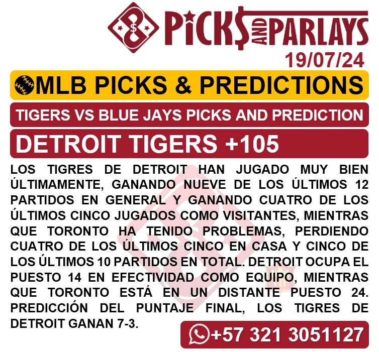 Picks and parlays VIP 19/07/24 MLB Picks & Predictions cuantoAcuanto